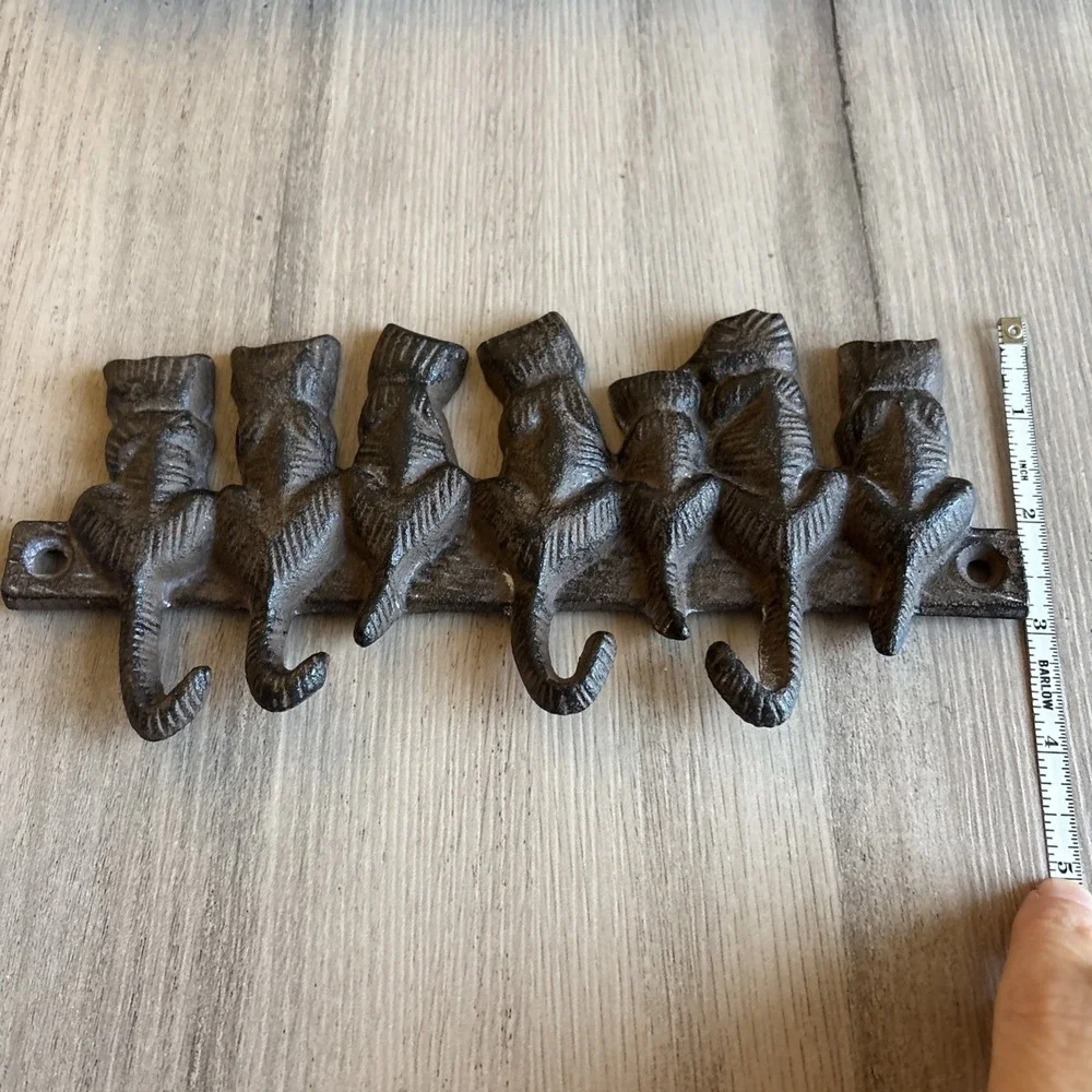 Vintage Cast Iron Cat Wall Hooks Rack 5 Hook Hanger Rustic Key Coat Leash Kitty